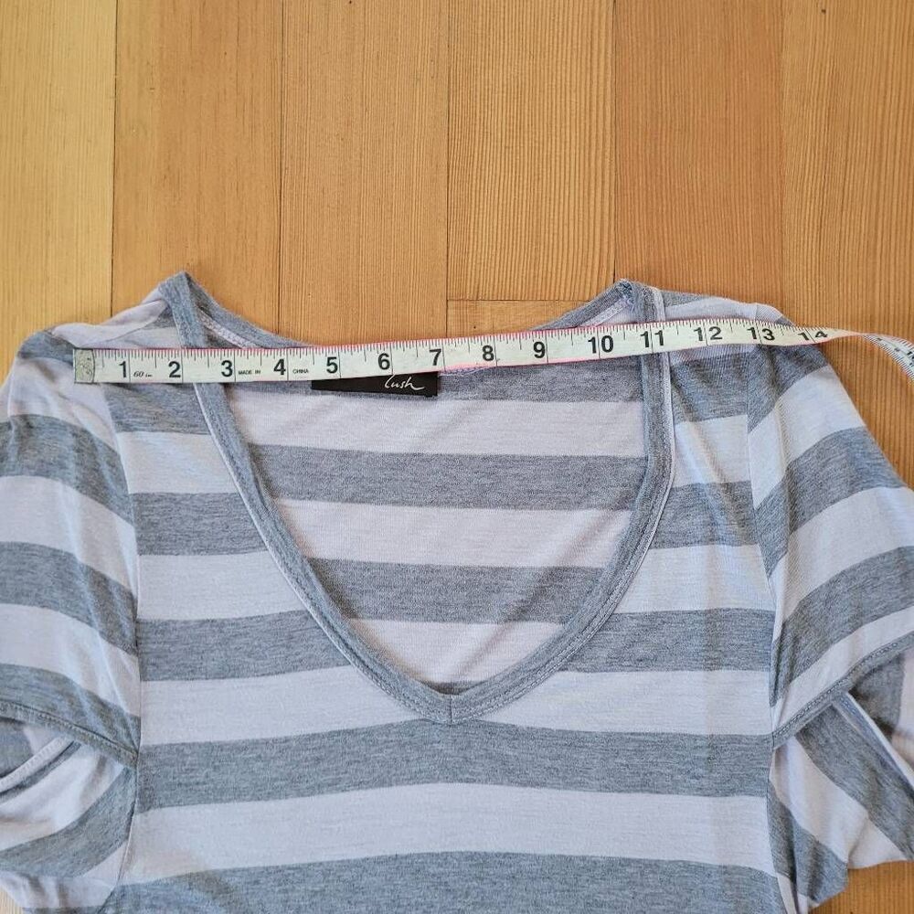 Lush grey & lilac striped tunic top cap sleeve lagom lagenlook comfort - Picture 9 of 10
